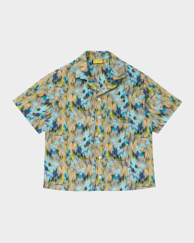 Boy's Watercolor-Print Short-Sleeve Shirt, Size